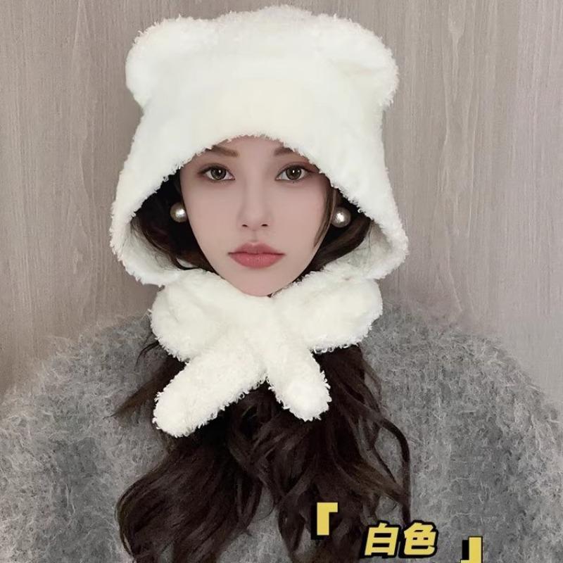 Autumn and Winter New Knitted Versatile Thermal Hat Children's Cold and Windproof Ear Protection Scarf Bear Hat Versatile and Cute