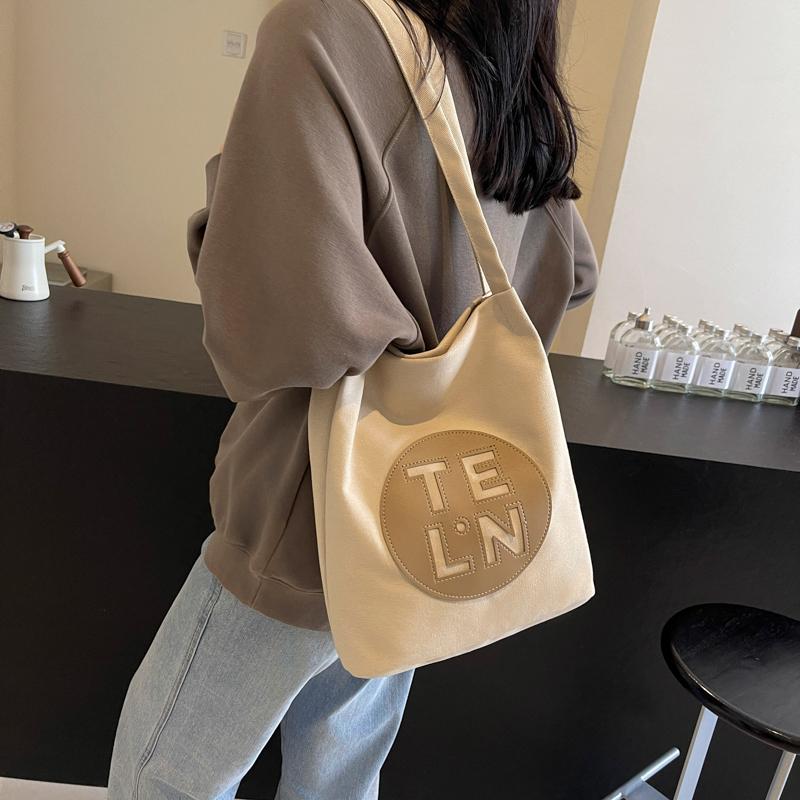 Color Block Shoulder Bag Large Capacity Women's Letter Tote Bag Student Class Underarm Bag