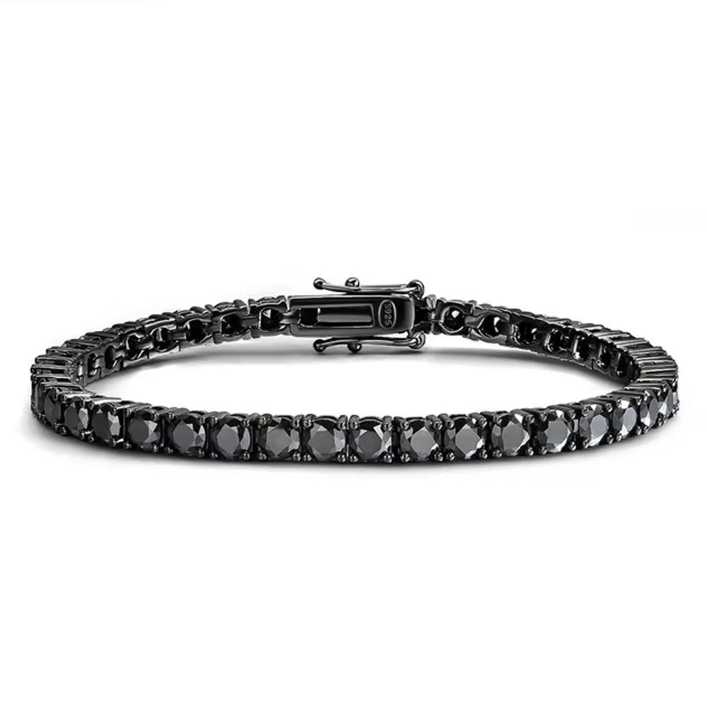 

KNOBSPIN 3mm 4mm Black Moissanite Tennis Bracelet Full Diamond GRA 925 Silver Plated Hiphop Bracelets for Women Man 14cm&3mm zircon