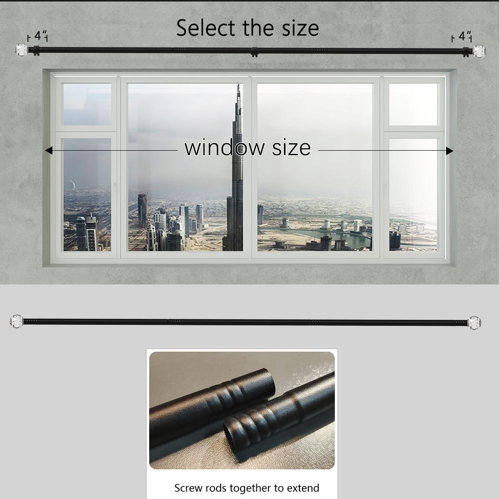 Home Decoration, 0.63Inch Iron Spliced Black Curtain Rods/Roman Rods, Transparent Crystal-Style Decorative Heads, Curtain Rod Br