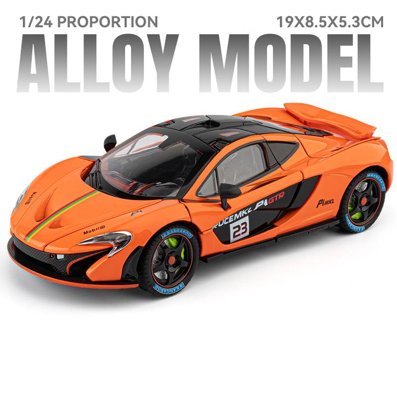 

1/24 Модель спортивного автомобиля McLaren P1 GTR из сплава, литые металлические гоночные автомобили для трека, модель транспортного средства, симуляция звука и света, детские игрушки, подарок оранжевый