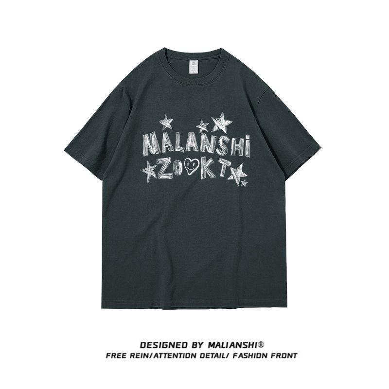 

Pure Cotton Fashion Trendy Letter Short Sleeve T-Shirt Women 2025 New Design Sense Niche Style Summer Loose Retro Tops Dark gray 3XL