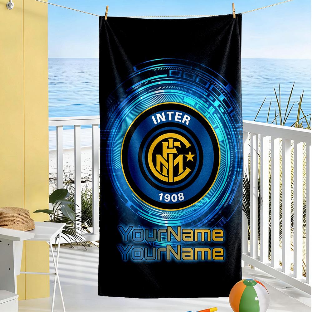 Inter Milan Personalized Text Beach Towel Quick-Dry Soft Microfiber Suitable for Sports Travel Swimming Yoga Bathroom Beach And Pool