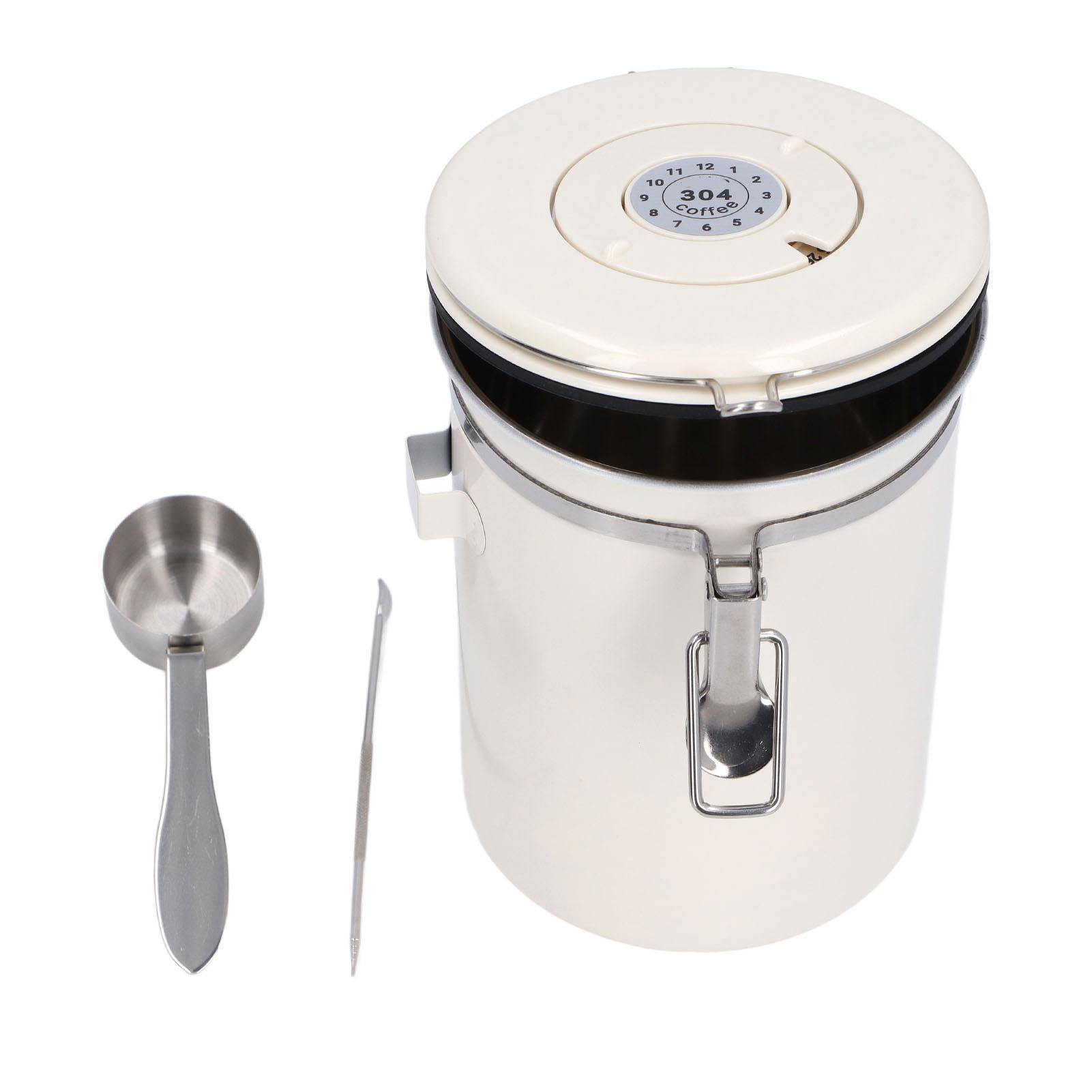 

Герметичная банка для кофе из нержавеющей стали 304, контейнер для хранения кофейных зерен с ручкой для рисования кофе и 1.8L White