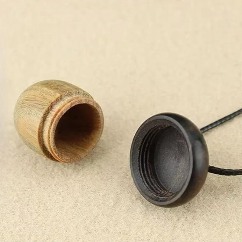 Vintage Sandalwood Acorn Pendant Necklace Simple Openable Acorn Shaped Box Pendant Long Sweater Chain Women's Minimalist Jewelry
