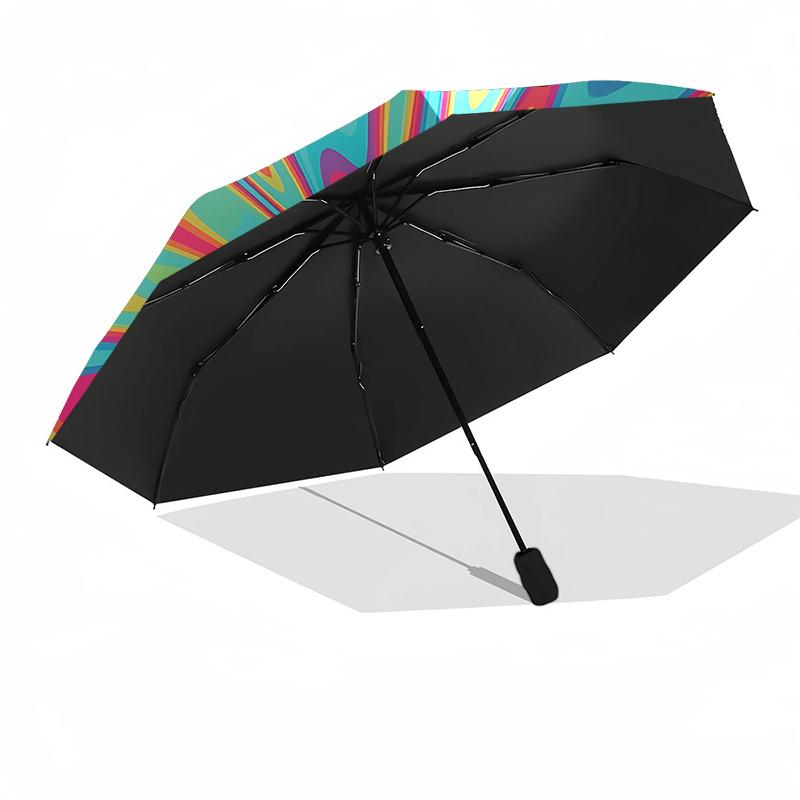Psychedelic Floral Automatic Opening Folding Umbrella with 8-Rib Iron Frame - Portable Design for Outdoor Use, Festive Gift, Travel, Daily U