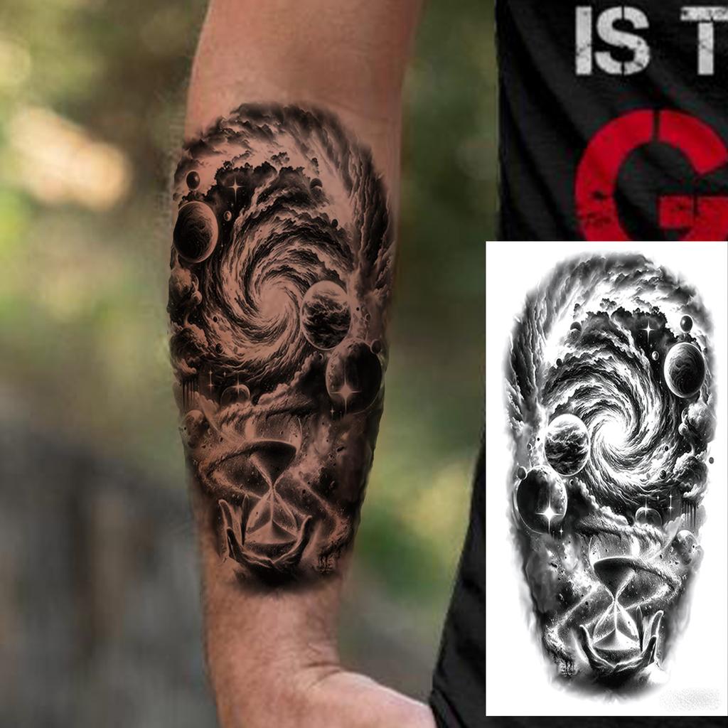 1 Sheet Death Skull Lion Temporary Tattoos For Men Women Adults Fake Wolf Skeleton Tattoo Sticker Sleeve Black Zeus