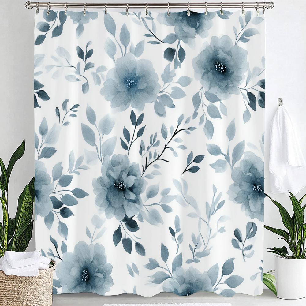 Watercolor Flowers Printed Shower Curtain Bathroom Curtain,Hanging Curtain With 12 Hooks Decoration Machine Washable