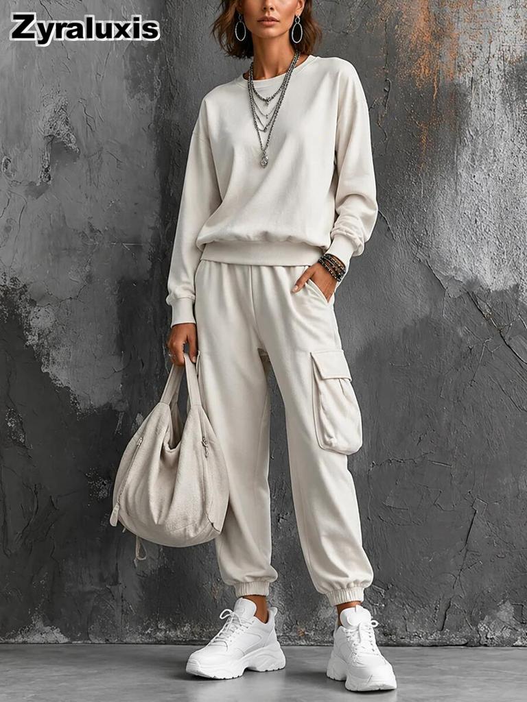 Autumn Winter Casual Long Sleeve Knit Hoodie Pants Set Women's Clothing