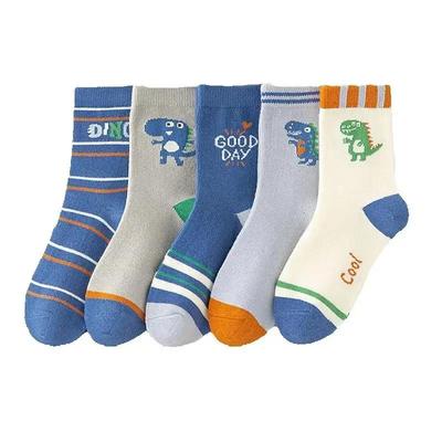 5 Paires Chaussettes Mi-mollet Garçon Randy Petit Dinosaure Douces et Délicates Évacuant l'Humidité et Respirantes Chaussettes Ports Mignonnes 1-14 Ans