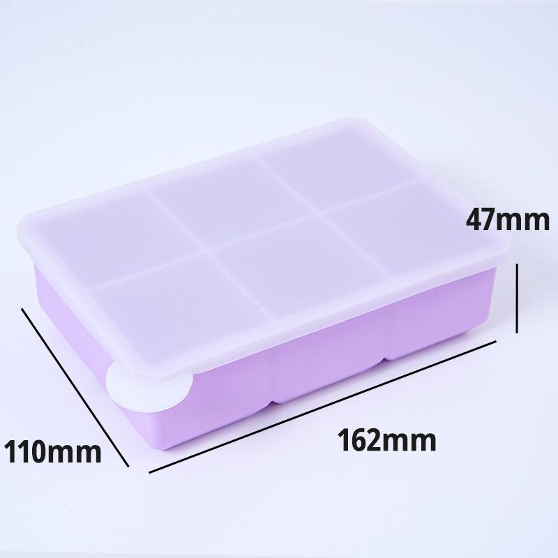 Food Grade Silicone Ice Grid Six Grid Square Ice Cube Mold with Lid Whiskey Ice Mold Dustproof and Odor-proof Ice Box