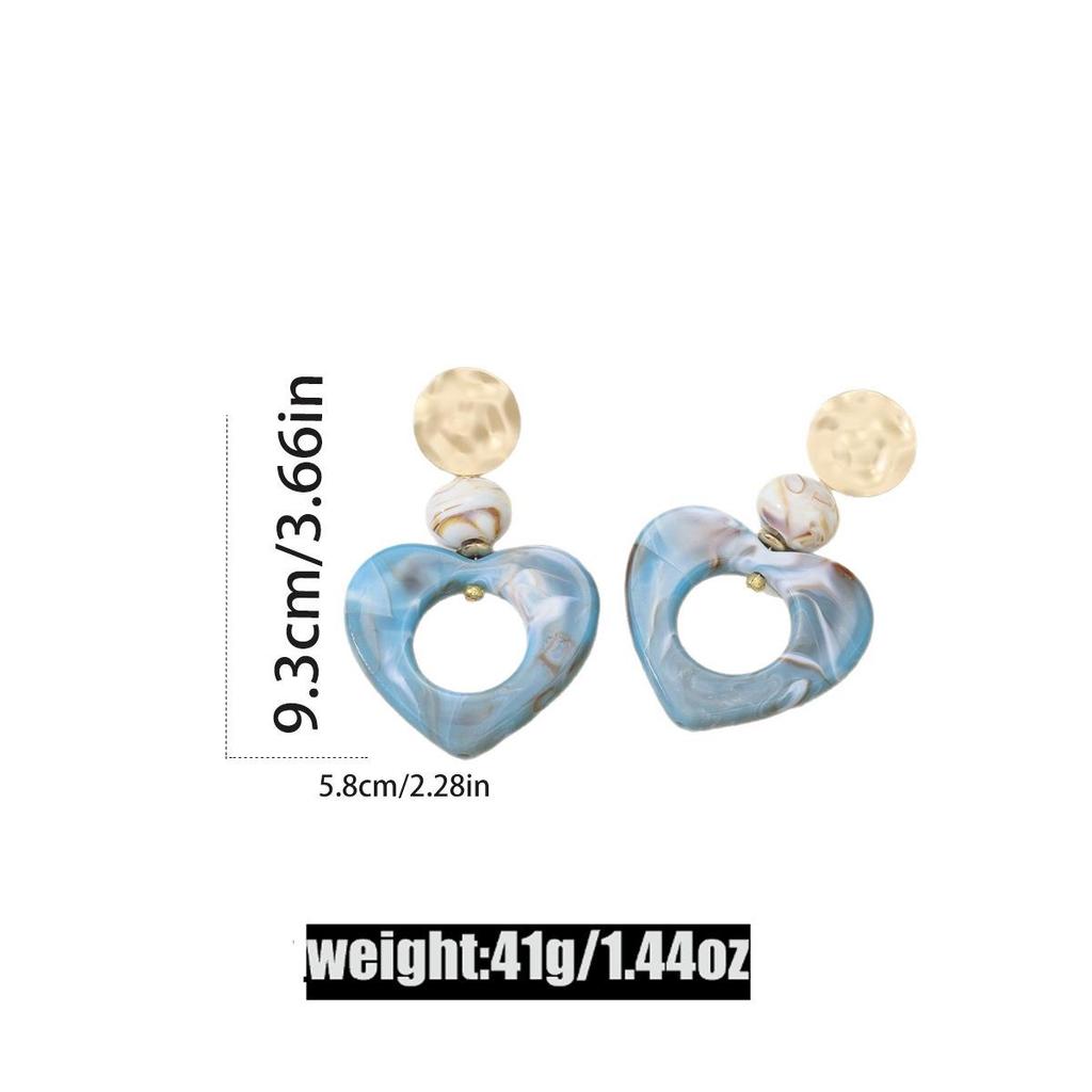Vintage European & American Style Geometric Blue Heart Earrings for Women