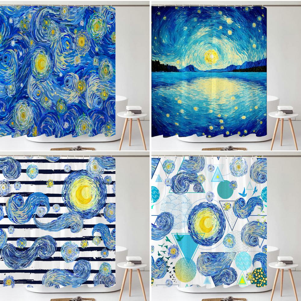 Watercolor Blue Starry Sky Shower Curtain Polyester Fabric Bath Curtain for Bathroom Curtain Decor Shower Curtains Cortina Ducha