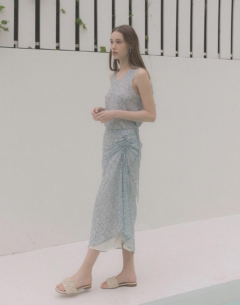 Raphael Sorob Flower Chiffon Shirred Long Skirt