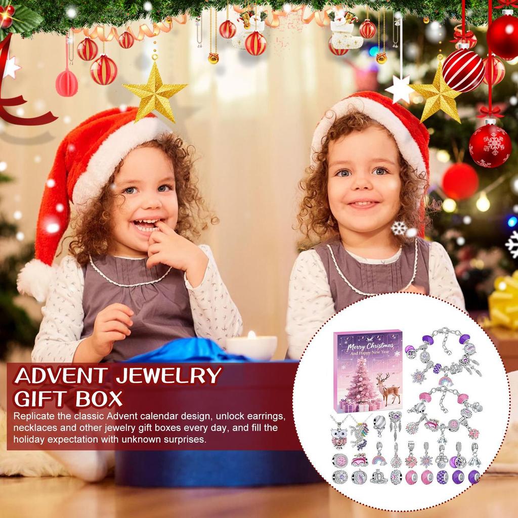 Weihnachts Schmuckkalender Adventskalender 24 Tage 2025 Weihnachts Adventskalender Mädchen Ohrring Armband Set Feiertagskalender für Frauen Mädchen