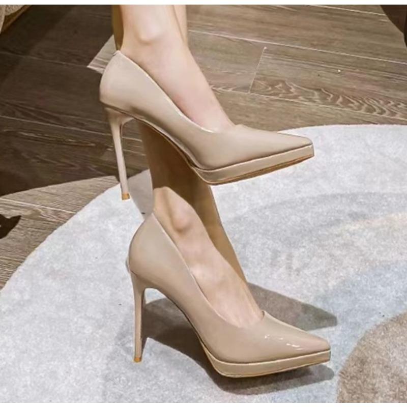 Fashion New Style Women High Heels Wedding Bridal Classic Pumps Lady Metallic Leather Low Heels Stiletto Nude Office Shoes Zapatos Mujer