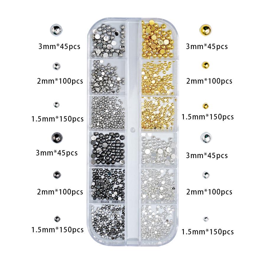 

Набор стальных бусин для нейл-арта для трансграничной торговли: Золото, Серебро, Серый, Черный, Полукруглый сплав