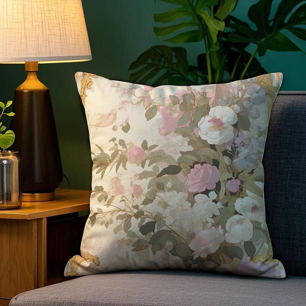 Ästhetischer R-Roco-coS-Stil Floraler Kissenbezug Anti-Hausstaubmilben-Kissenbezug Verdeckter Reißverschluss seidig kurzer Plüsch Sofakissenbezug