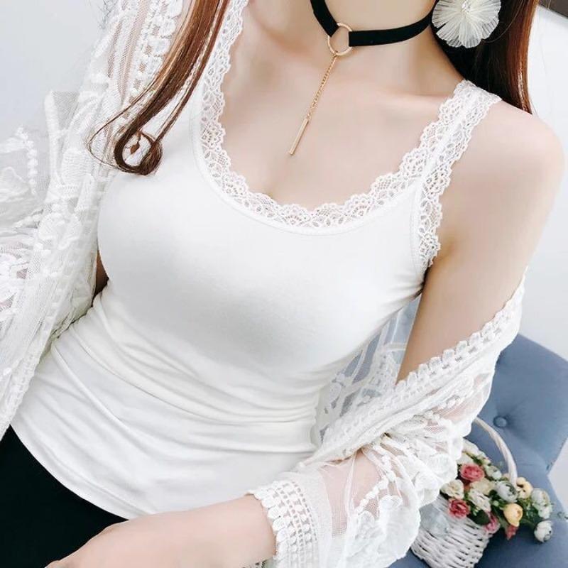 Women's Summer Camisole Lace Trim V Neck Spaghetti Strap Slim Casual Tank Tops