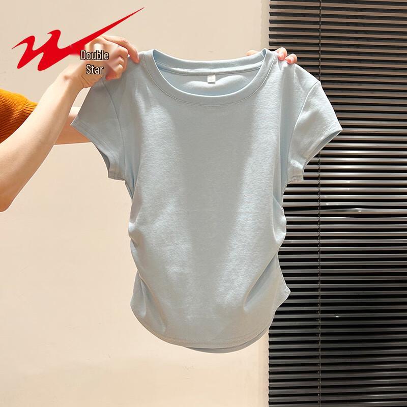 Shuangxing Women's Slimming Pleated Short Sleeve T-Shirt