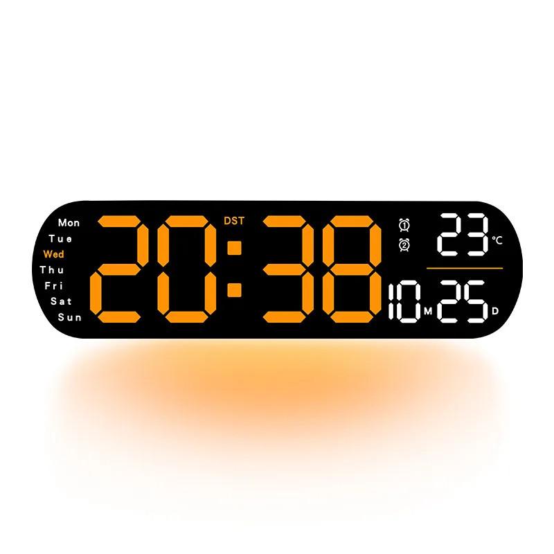 Large Digital LED Wall Clock Multifunctional Adjustable Atmosphere Light Color Changing Electronic Alarm Clock