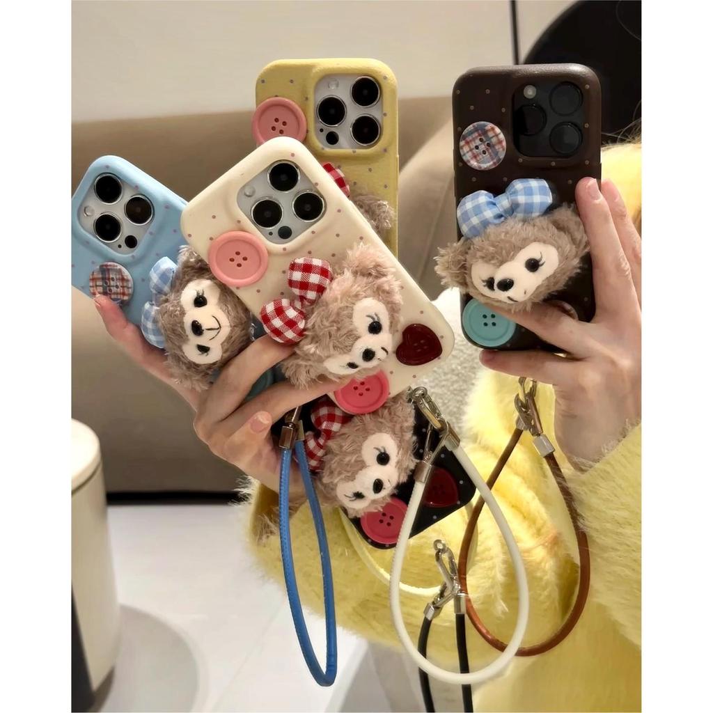 The Fluffy Cartoon Duffy Bear Phone Case Is Suitable for IPhone 16pro with Lanyard and IPhone 15 Full Coverage
