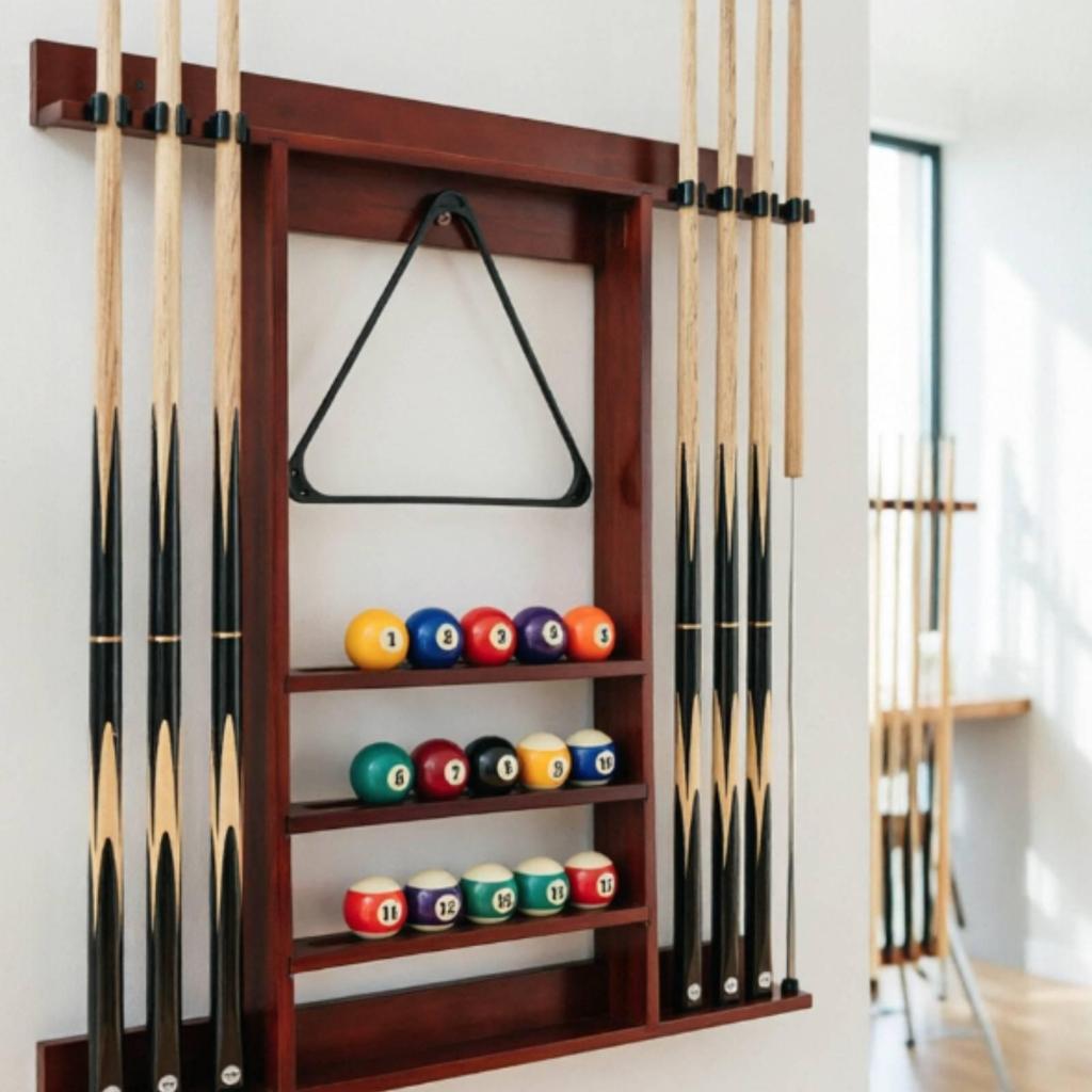 Wandmontierter Poolqueue-Ständer 8 Fächer Billard Holzhalter für Spiel