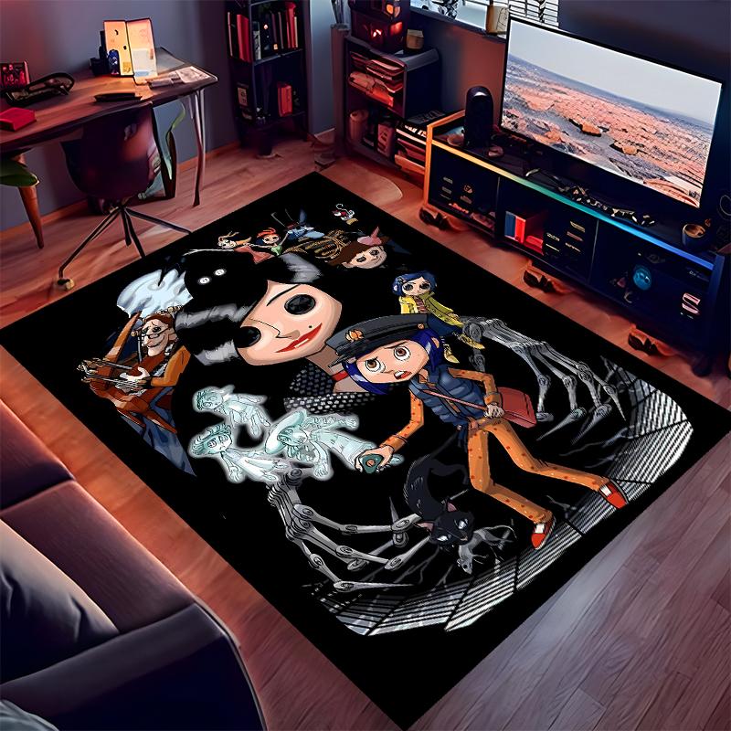 1 Stück Coraline Print Teppich - Weich, Waschbar, Rutschfest, Indoor-Matte für Bürostühle, Wohnzimmer, Home Office, Dekorativer Teppich