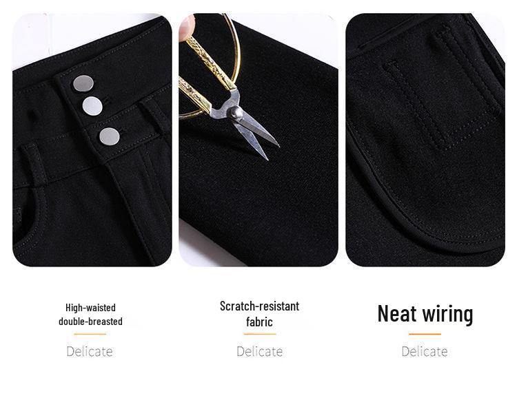 Women's High-Waist Slimming Leggings with Velvet, Button Detailing - 2024 Autumn/Winter Style