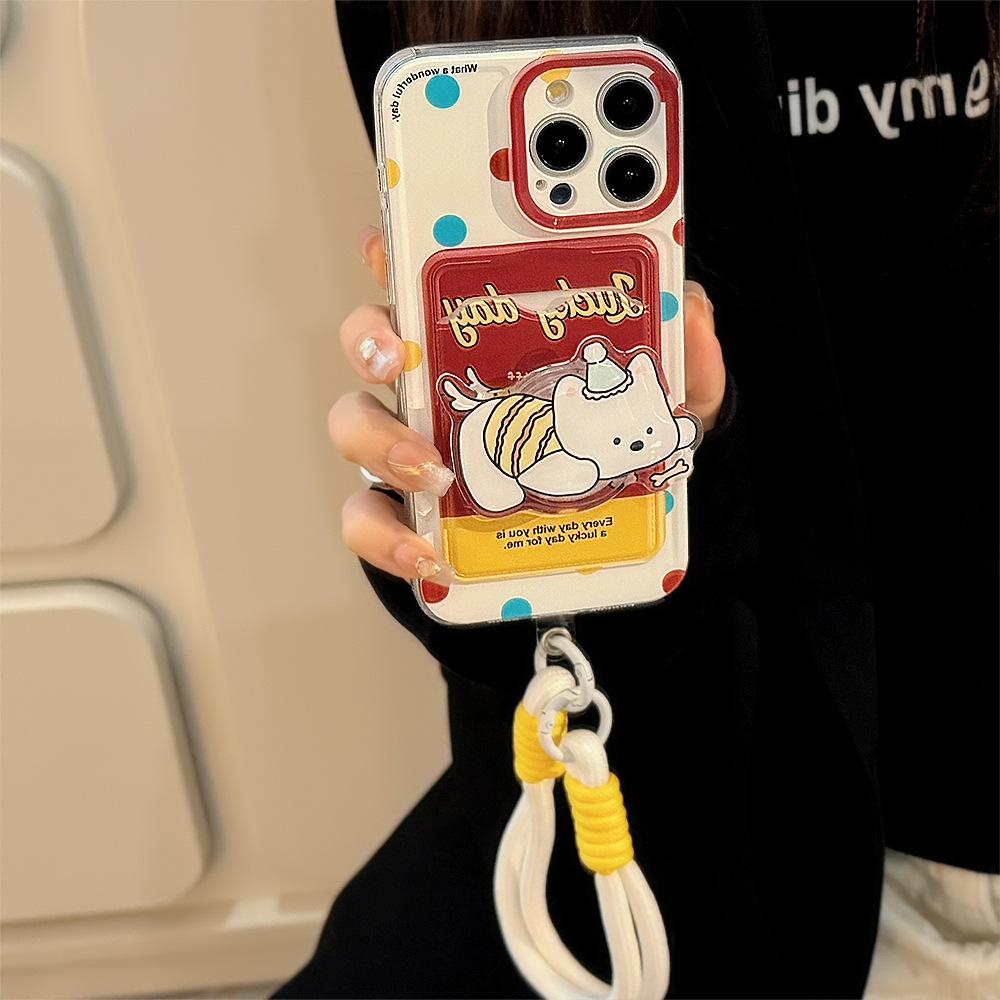 Cute Polka Dot Dog Card Bag for Apple 15promax Phone Case for IPhone 17 for 11 Stand 16 Drawstring 12