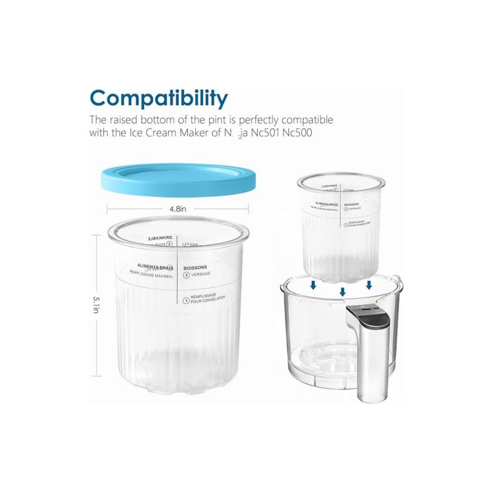 4PCS Ice Cream Pints Cup For Ice Creami Machine NC500 NC501 Ice Cream Storage Containers Food Storage Jar Set with Sealing Lids