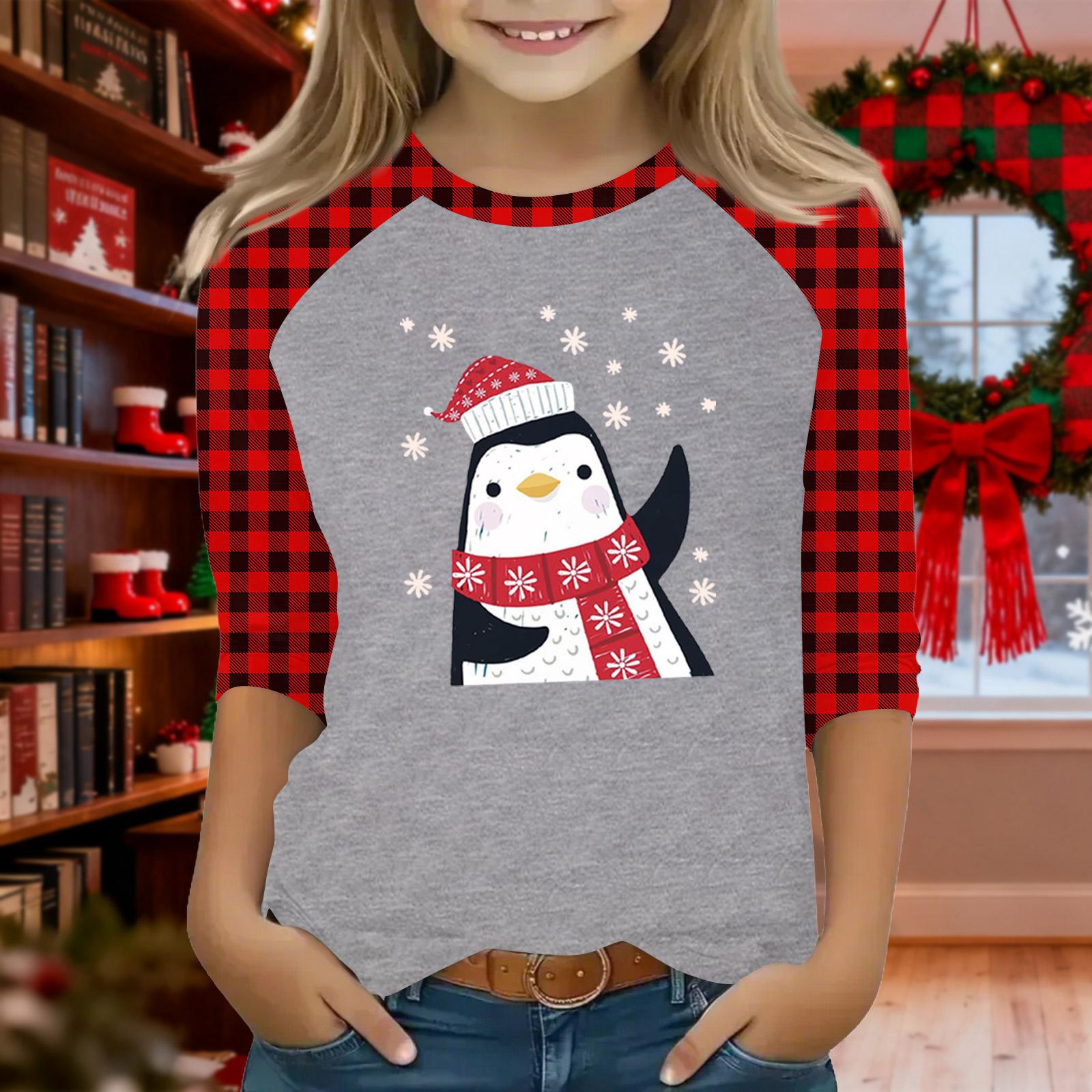 

Топы для девочек-подростков 4-16 лет, футболки с круглым вырезом и рукавами 3/4, модные топы, нарядные футболки, Рождество 160