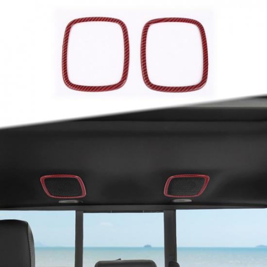 2PCS Red Carbon Fiber Rear Roof Speaker Trim Rings for RAM TRX + Accessories
