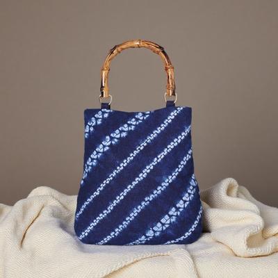 Borsa a mano in stile etnico retrò tie-dye con manico in bambù, borsa tote artistica e alla moda di grande capacità per donne, borsa a mano