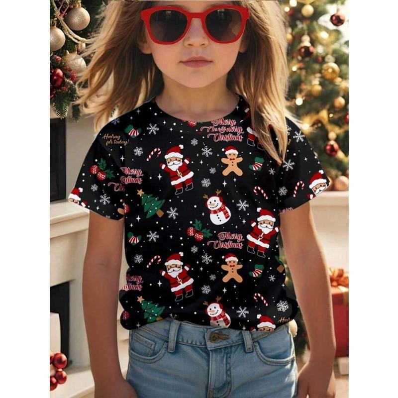 Kids T-shirt 3d Print Summer Round Neck Short Sleeved T-shirt for Girls, Love Christmas Printed Top T-shirt