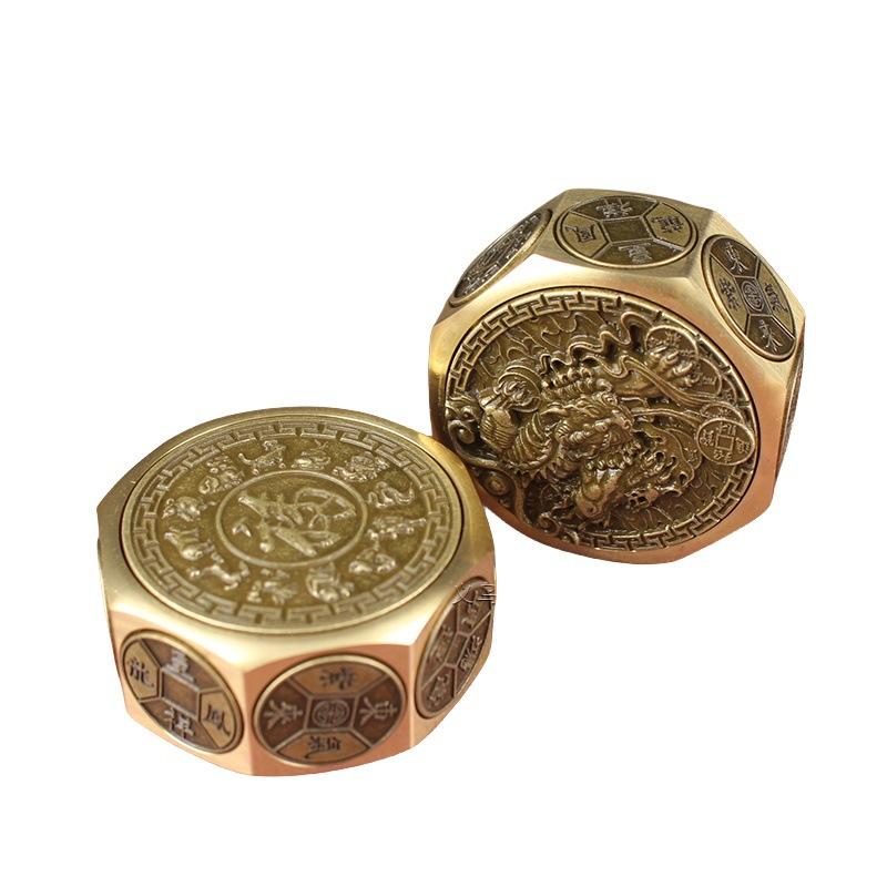 Brass Eight- Money-Making -Attracting Stress-Relief Ten-Sided Spinner Pure Copper Handheld Pixiu Wealth-Bring