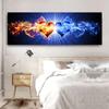 Abstract Blue Red Smoke Love Heart Canvas Painting Fire Heart Posters and Prints for Bedroom Living Room Wall Decor No Frame
