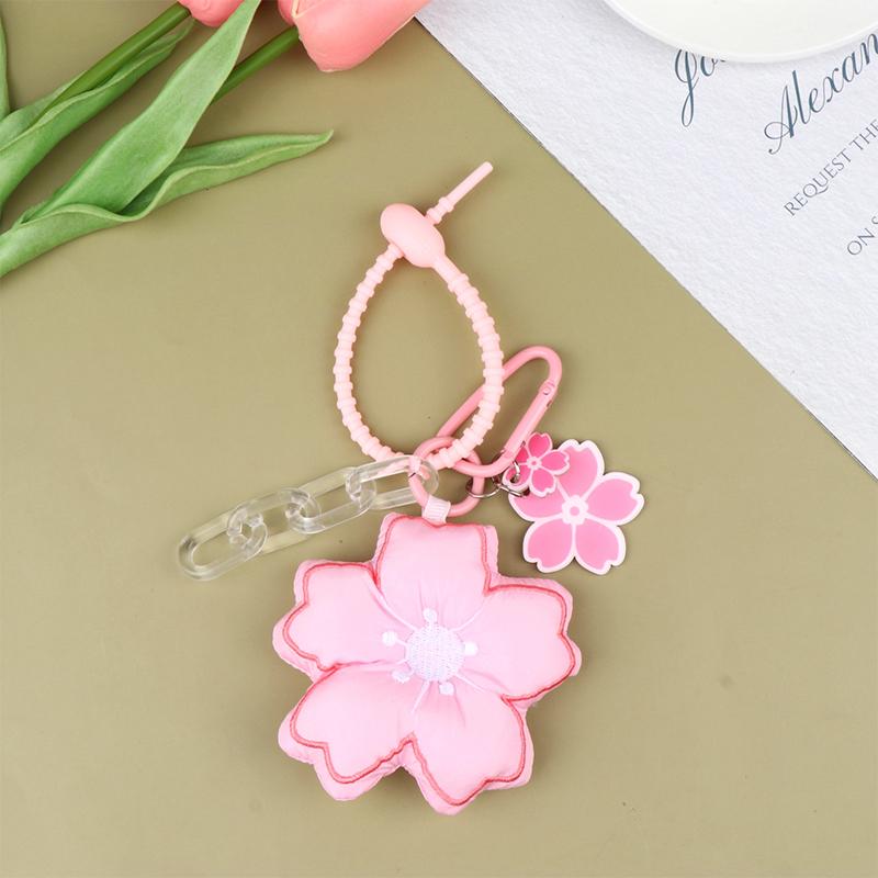 Pink Cherry Blossom Key Chain Fabric Sakura Pendant Cute Flower Key Ring Backpack Charms Car Decoration Bag Accessories