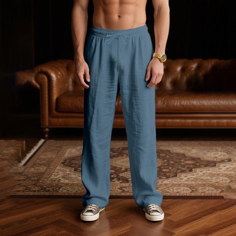 Męskie Letnie Spodnie Lniane Pomarańczowe Luźny Krój Talia na Sznurek Codzienne Proste Spodnie