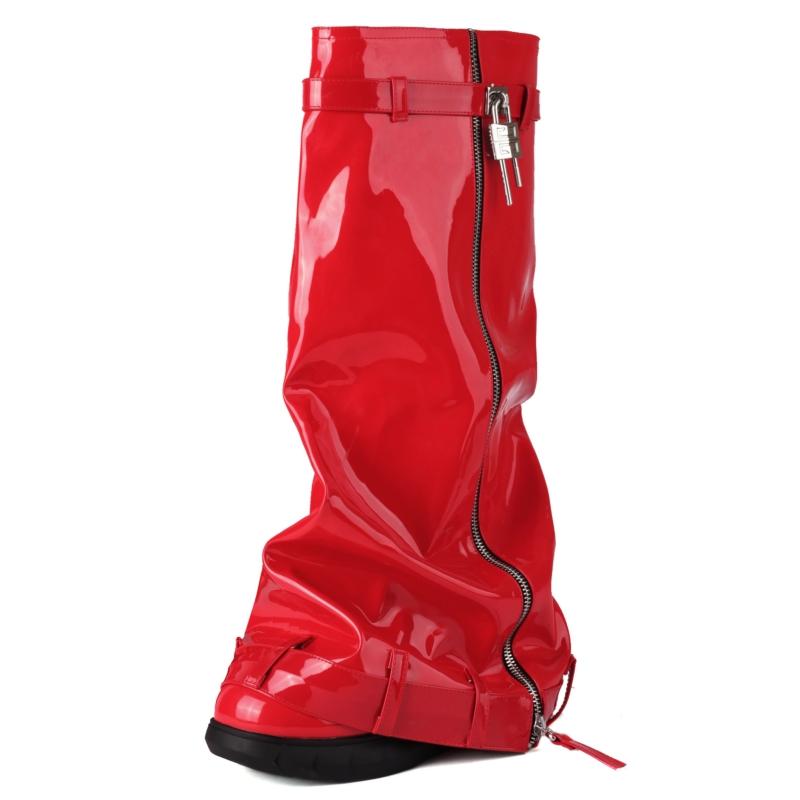 

Turned-over Edge Knee High Boots Women Shoes Sexy Key Wedges Heels Red Black Western Boot Female 2024 New Trends Party Shoes 39 червоний
