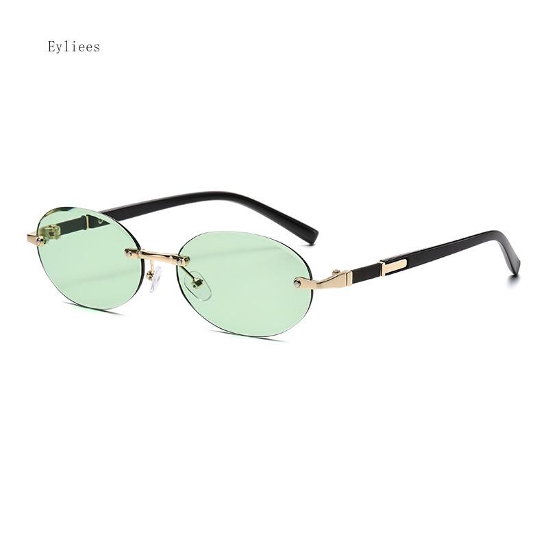Trendy Rimless Oval Sunglasses Stylish Gradient Lens Outdoor Shades Luxury  Frameless Small Black Vintage Sun Glasses