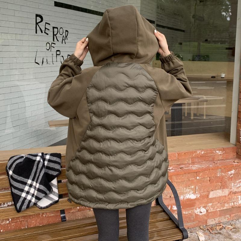 

Большой размер новая одежда с капюшоном на хлопковой подкладке женская легкая куртка куртка на хлопковой подкладке рукава сшивные свободная одежда на хлопковой подкладке одежда для девушки 2XL армия зеленый