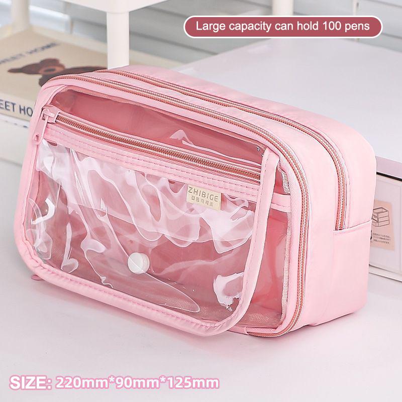 Large Capacity Pencil Bag Simple Stationery Storage Bag Children Pen Case Transparent Pencil Case Students School Supplies