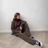 Russian turtleneck split-ended sweater knitted suit women's European and American loose casual wide-leg pants two-piece set