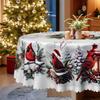 Christmas Cardinal Snow Tablecloth, Round Table Vintage Festive Tablecloth, Snow Berry Lantern Table Decoration