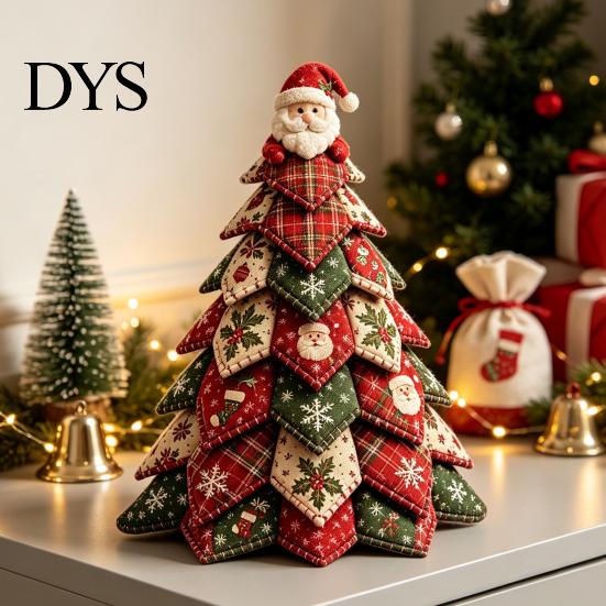 Holiday Home Decor DIY Supplies Quilted Christmas Tree Kit, 3D Fabric Patchwork Craft Set for Festive Mantel Ornament Beginners, Handmade Tabletop