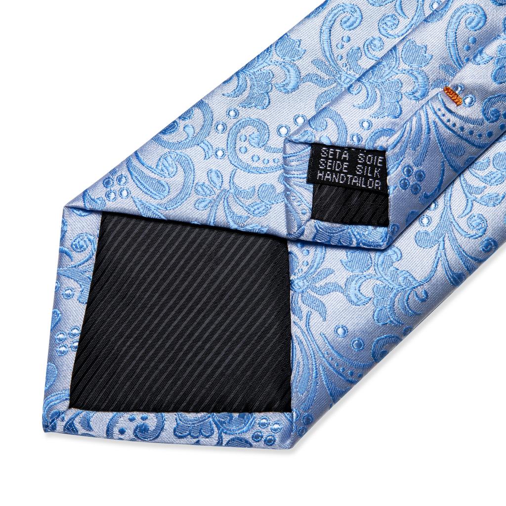 Dibangu Corbata clásica azul marino para hombre, corbata con estampado floral de cachemira, pañuelo de bolsillo, gemelos, corbata formal, regalo para hombre
