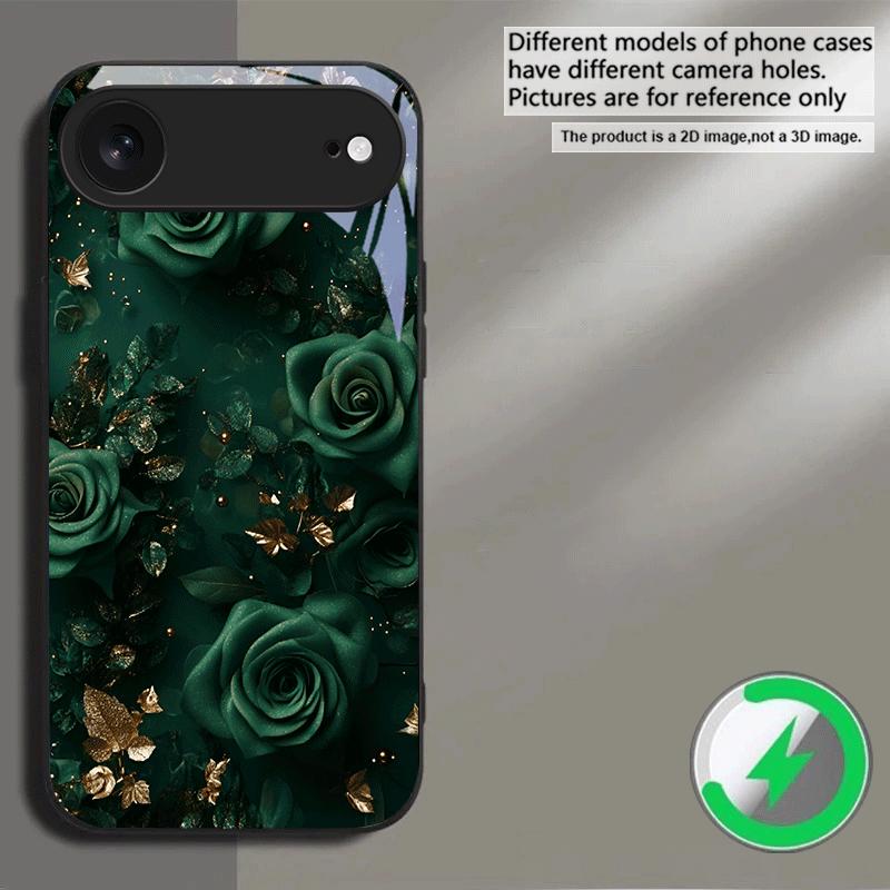 

Темно-зеленая винтажная роза Для iPhone 17 Pro Max 16 15 17 Air 14 13 Plus 12 mini 11 XR Xs 7 16E Для Magsafe Стеклянный чехол для телефона iPhone 13 mini