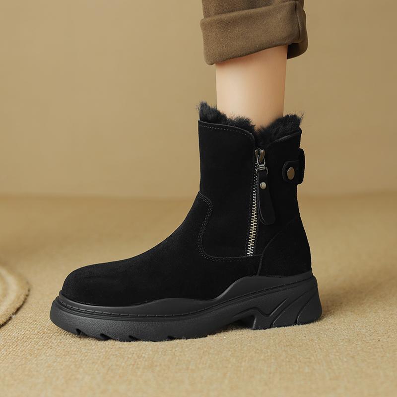 Модные Теплые 2025 Новые Зимние Ботинки Натуральная Кожа Коровья Замша Толстый Высокий — фото 5