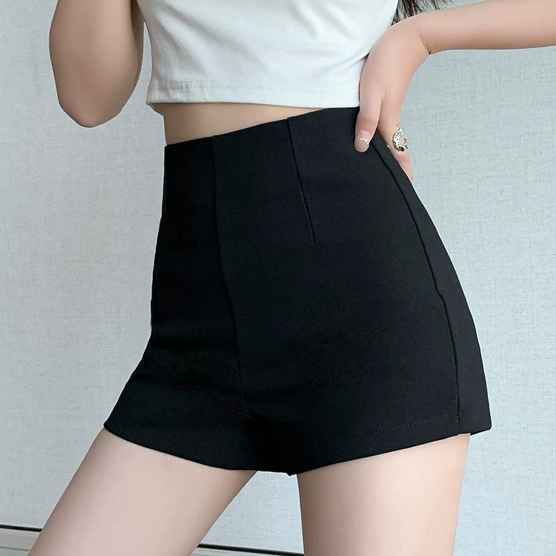 Women's High Waist Black A-Line Summer Shorts - Petite, Tight, Elastic, and Anti-Exposure